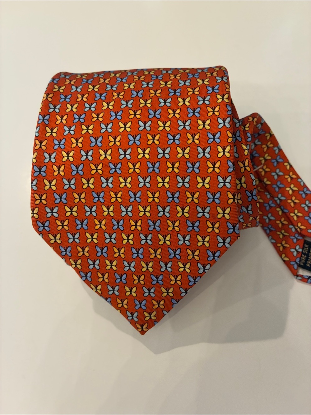 Brooks Brothers Makers 100% Silk Tie with  butterfly 🦋 print. Orange/Blue/Yellow